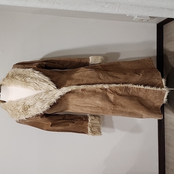 Wilsons Leather Penny Lane Coat Genuine Suede Faux Fur Y2K Midi Length size Med